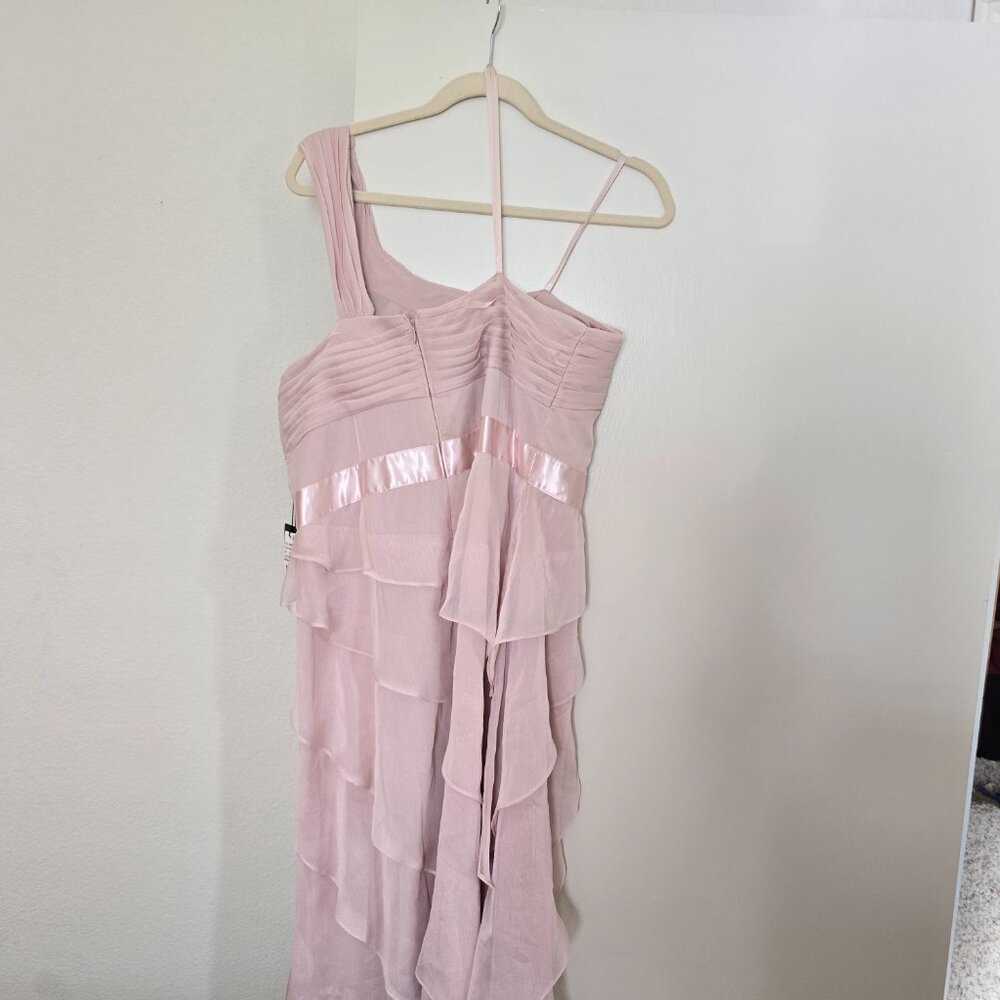 Adrianna Papell Chiffon One-Shoulder Gown Asymmetrical Dress Blush Pink Size 14 - Picture 8 of 16